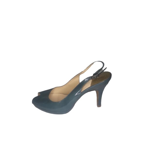 Cole Haan Stiletto Heels Women Sz 7.5B Green Peep Toe Patent Leather Designer - Picture 1 of 6